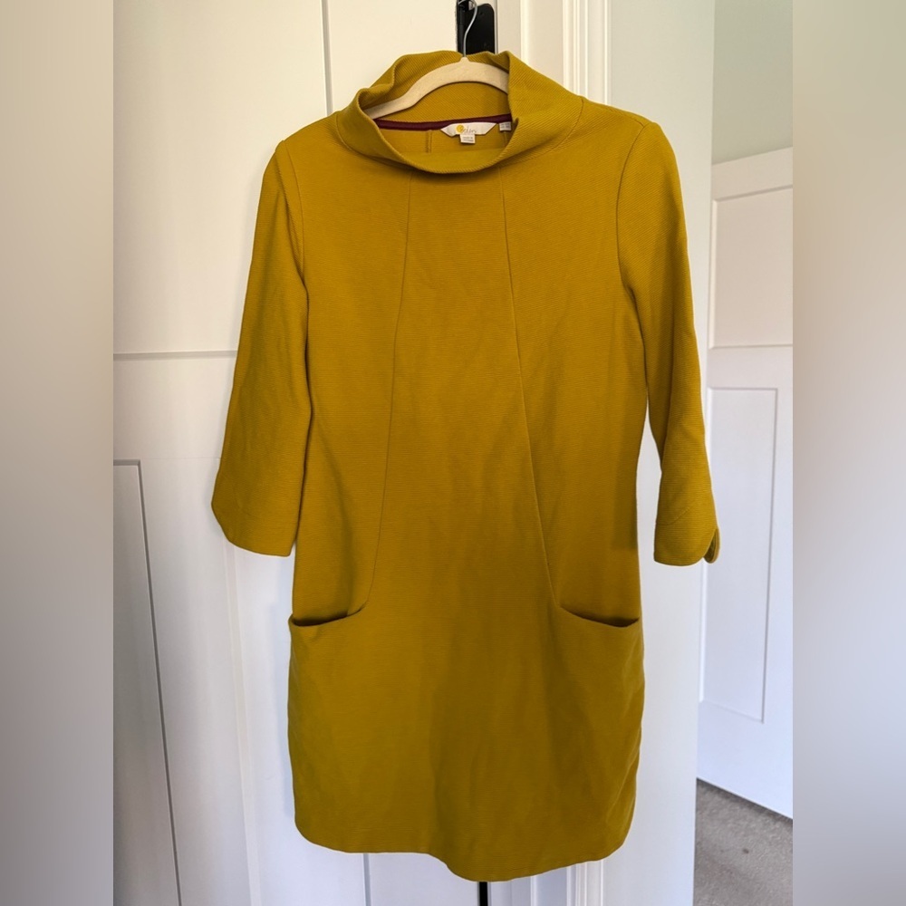 Boden Funnel Neckβ Yellow Ribbed Dress